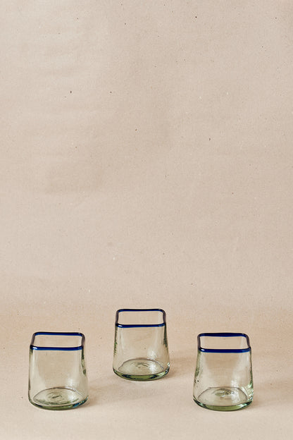 PACK OF 2 | Glass - Blue Rim Squared