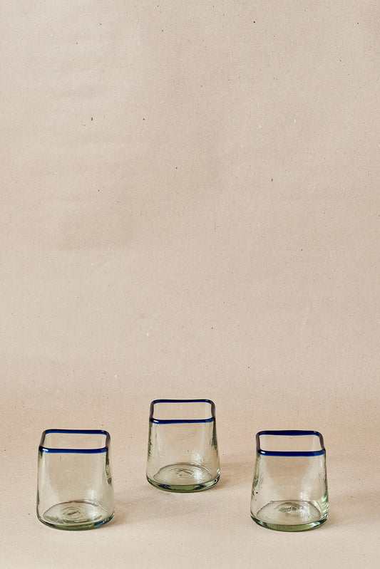 PACK OF 2 | Glass - Blue Rim Squared