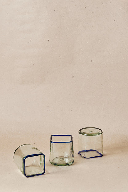 PACK OF 4 | Glass - Blue Rim Squared