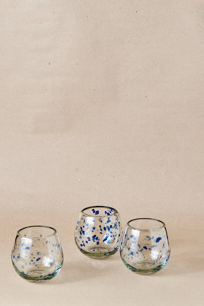 PACK OF 4 | Glass - Blue Dots Round