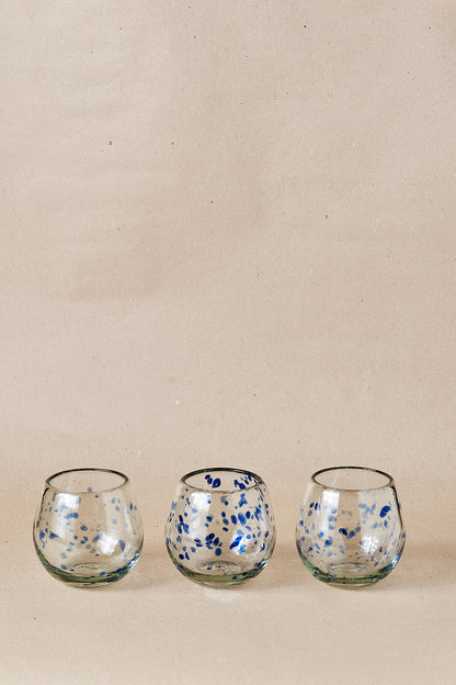 PACK OF 4 | Glass - Blue Dots Round