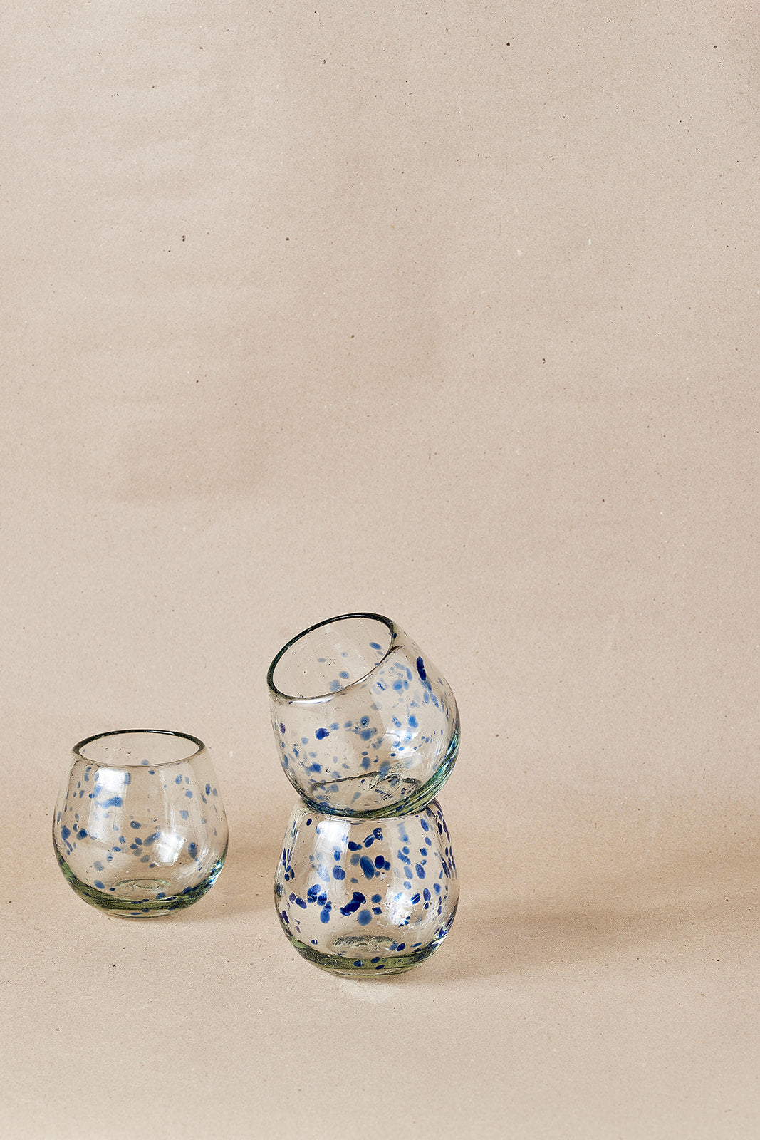 PACK OF 4 | Glass - Blue Dots Round