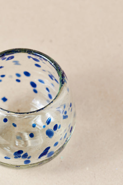 PACK OF 4 | Glass - Blue Dots Round