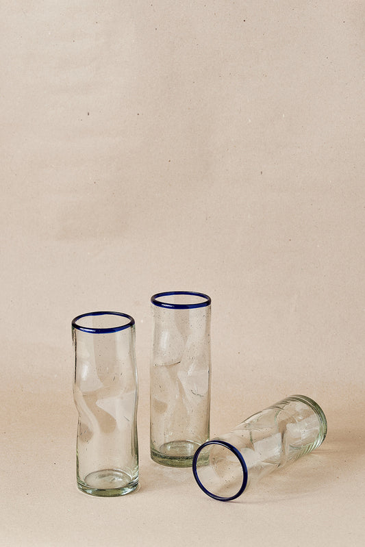 PACK OF 4 | Glass - Blue Rim Semi-Creased