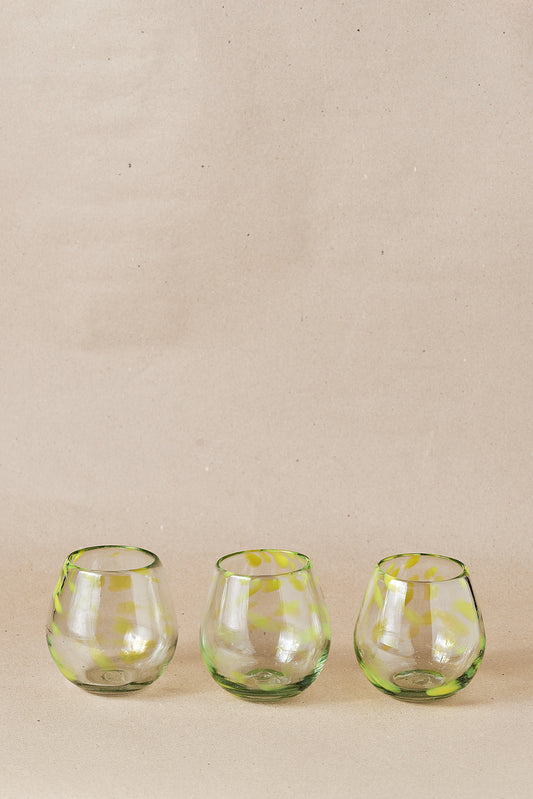 PACK OF 4 | Glass - Yellow Dots Round